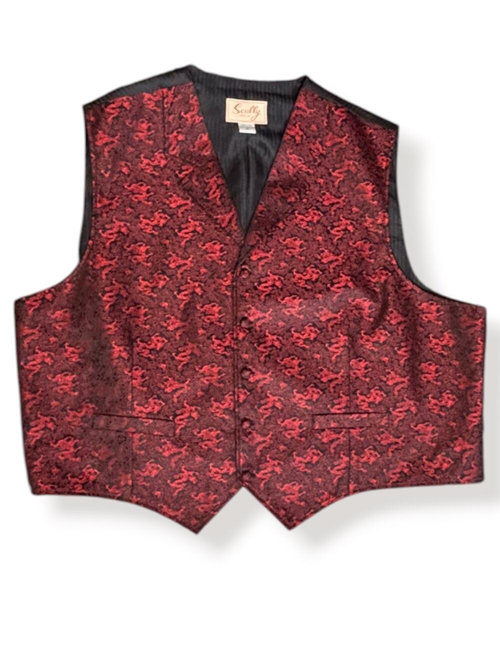 Scully Red Black Dragon Brocade Vest 3X Plus Size Gothic Steampunk Waistcoat